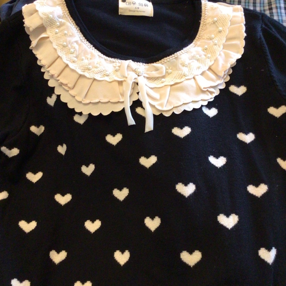 Womens Pullover Sweater Made in Korea Cottagecore Hearts Lace Collar Size Small. - Picture 7 of 10